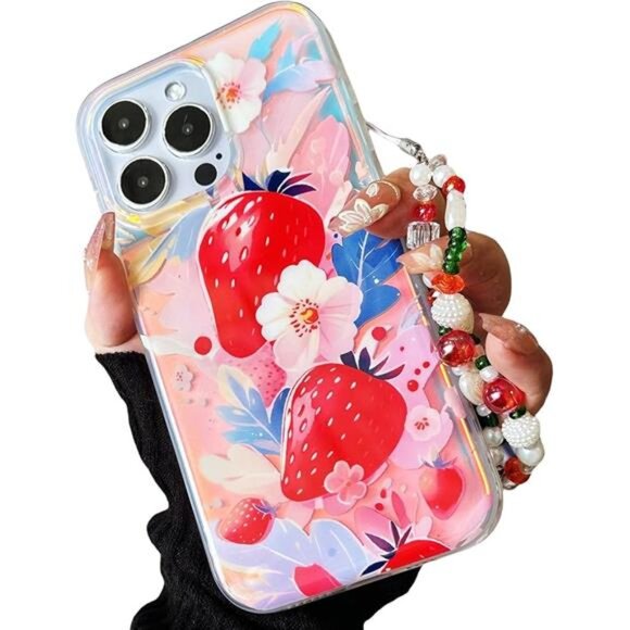 iPhone 14 / 15 Pro Pro Max Strawberry Bling Case Beaded Bracelet Iphone Case - Picture 7 of 7